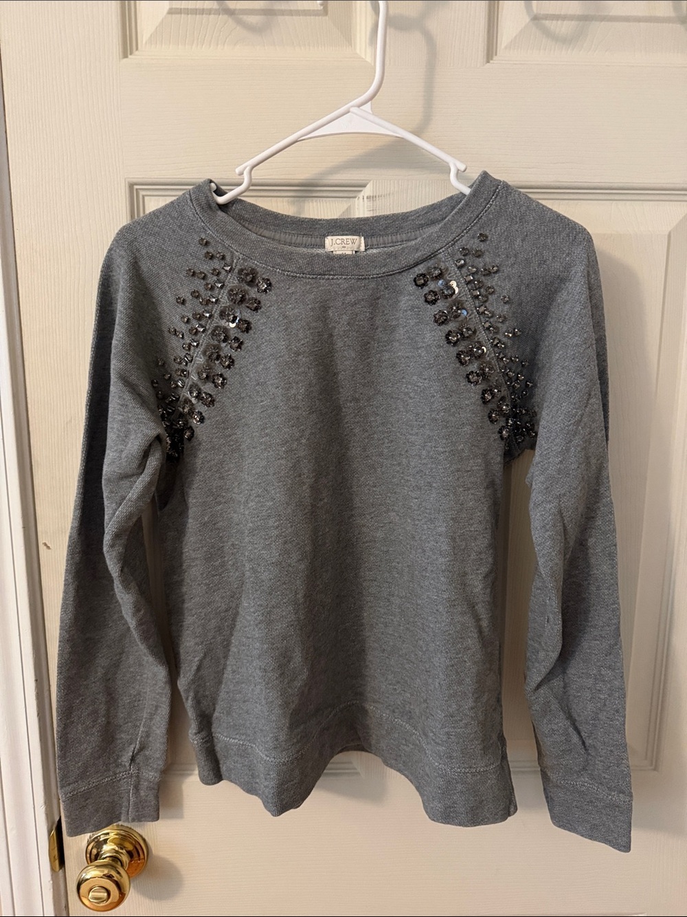J. Crew Gray Crewneck Sweater with Shoulder Beading Detail